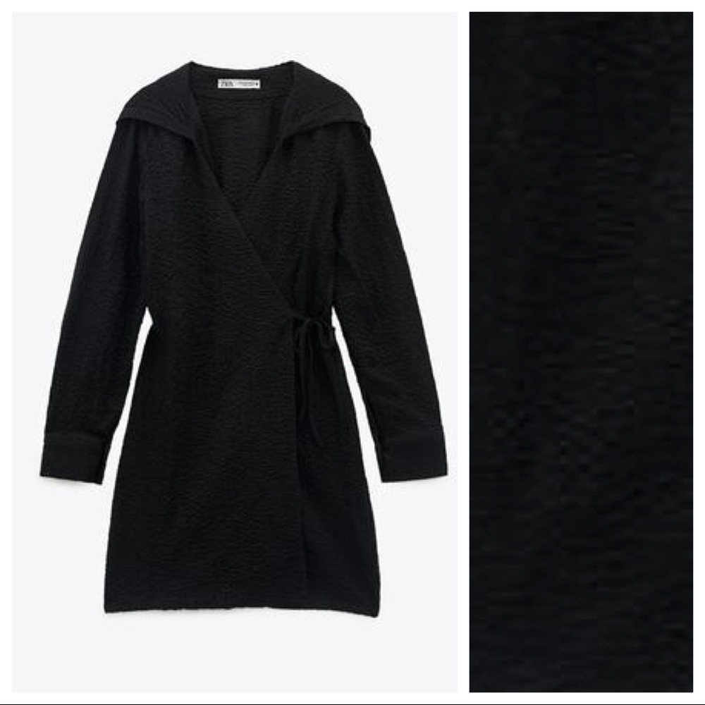 Zara Black Hooded Mini Wrap Dress